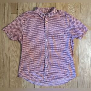 Life After Denim Men’s Sort Sleeve Red White Floral Pattern Button Down Shirt, M